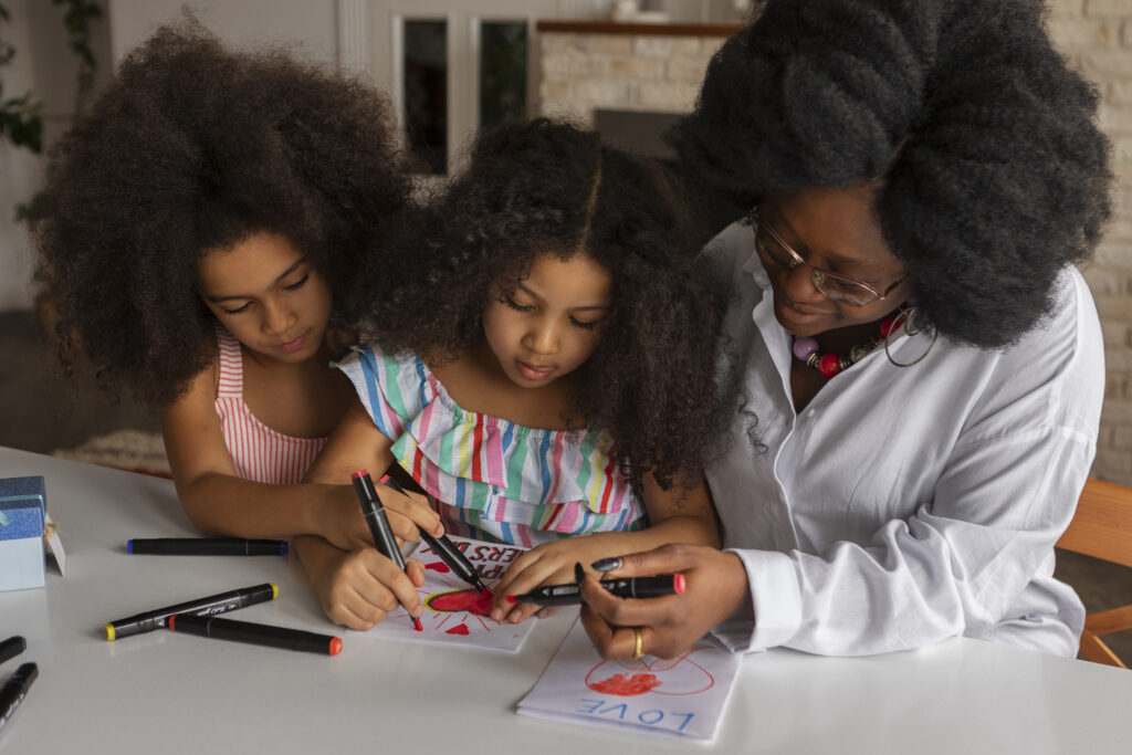 medium shot happy family celebrating home