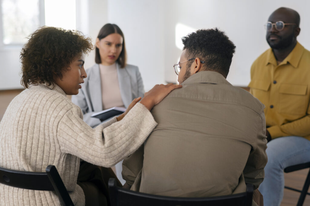 people sharing feelings emotions group therapy session (1)