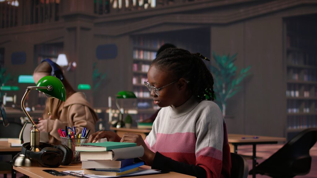 Building strong study habits and academic independence Person Waking Up African American Girl University Campus Library 1024x576