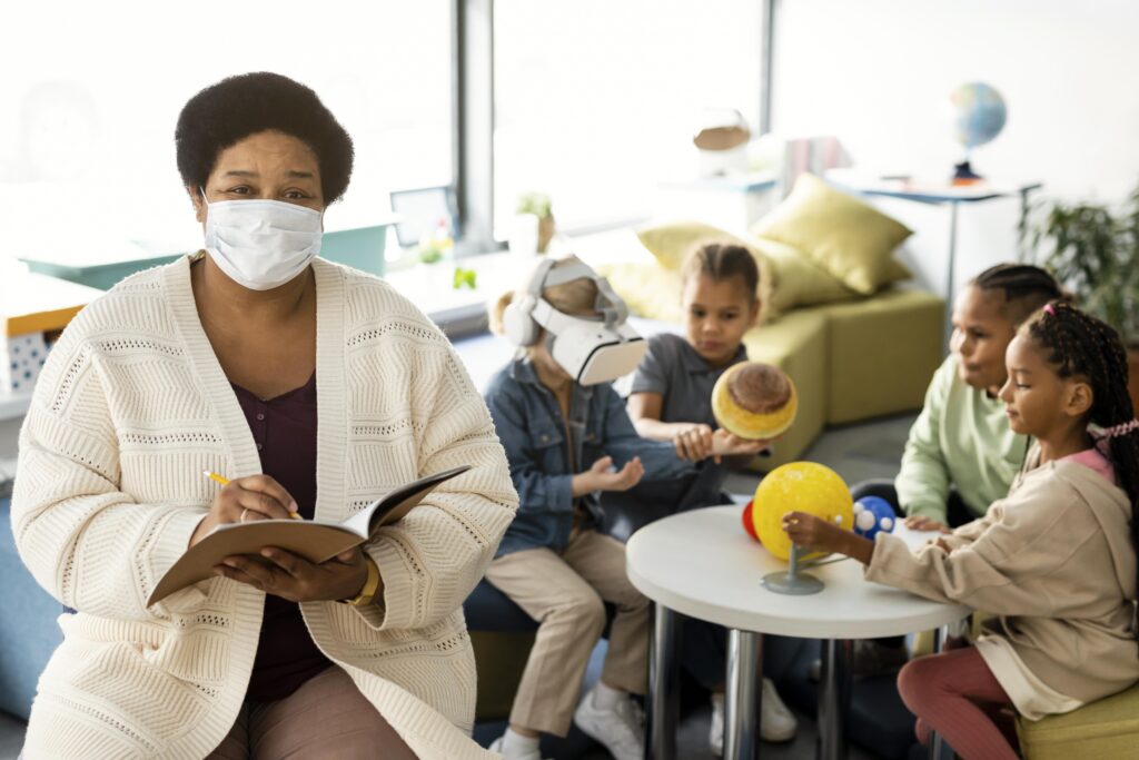 portrait old female teacher class